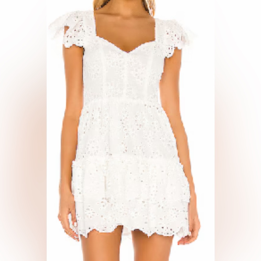 Lovers + Friends White Eyelet Ruffle Mini Dress
